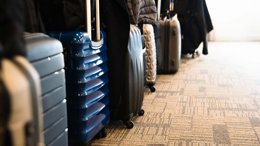 valises de voyage alignées dans une chambre d'hôtel spacieuse