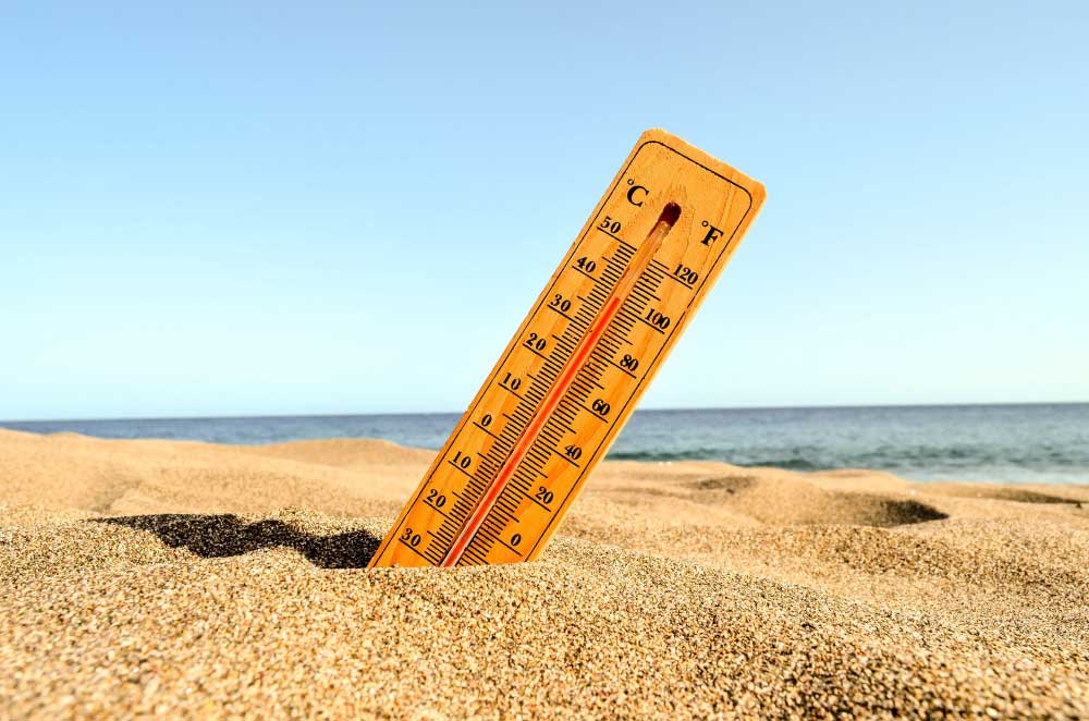 Thermometer in beach sand