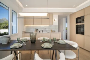 Dining area and kitchen - Luxury 3 bedroom apartment in Nueva Andalucía, Marbella, Spain