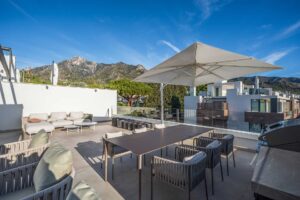 Rooftop terrace (solarium) with jacuzzi, bar, sea and mountain views in Marbella, Spain